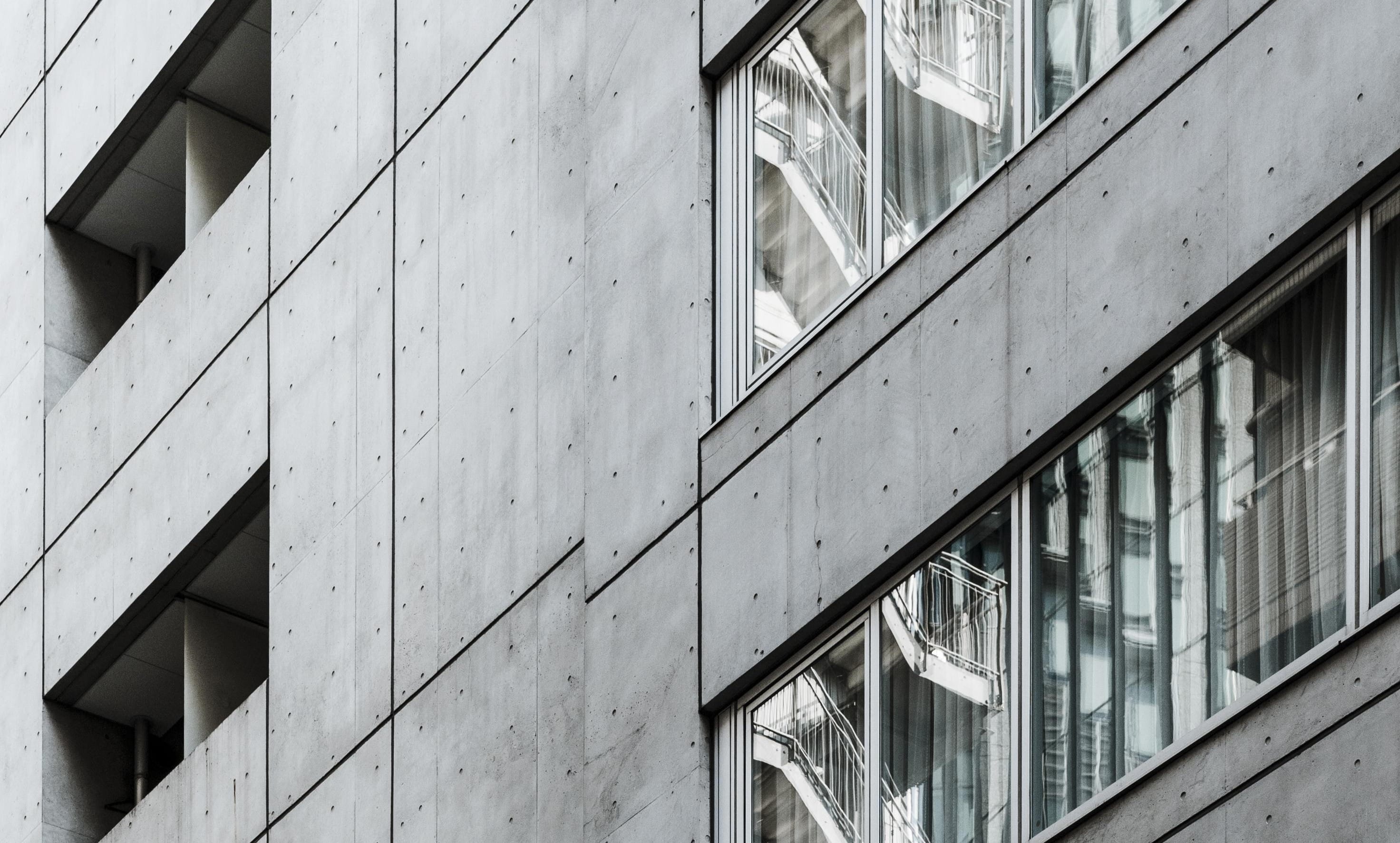 windows of a large cement building