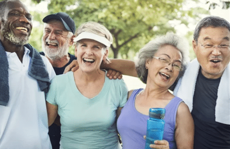diverse group of seniors laughing and having fun